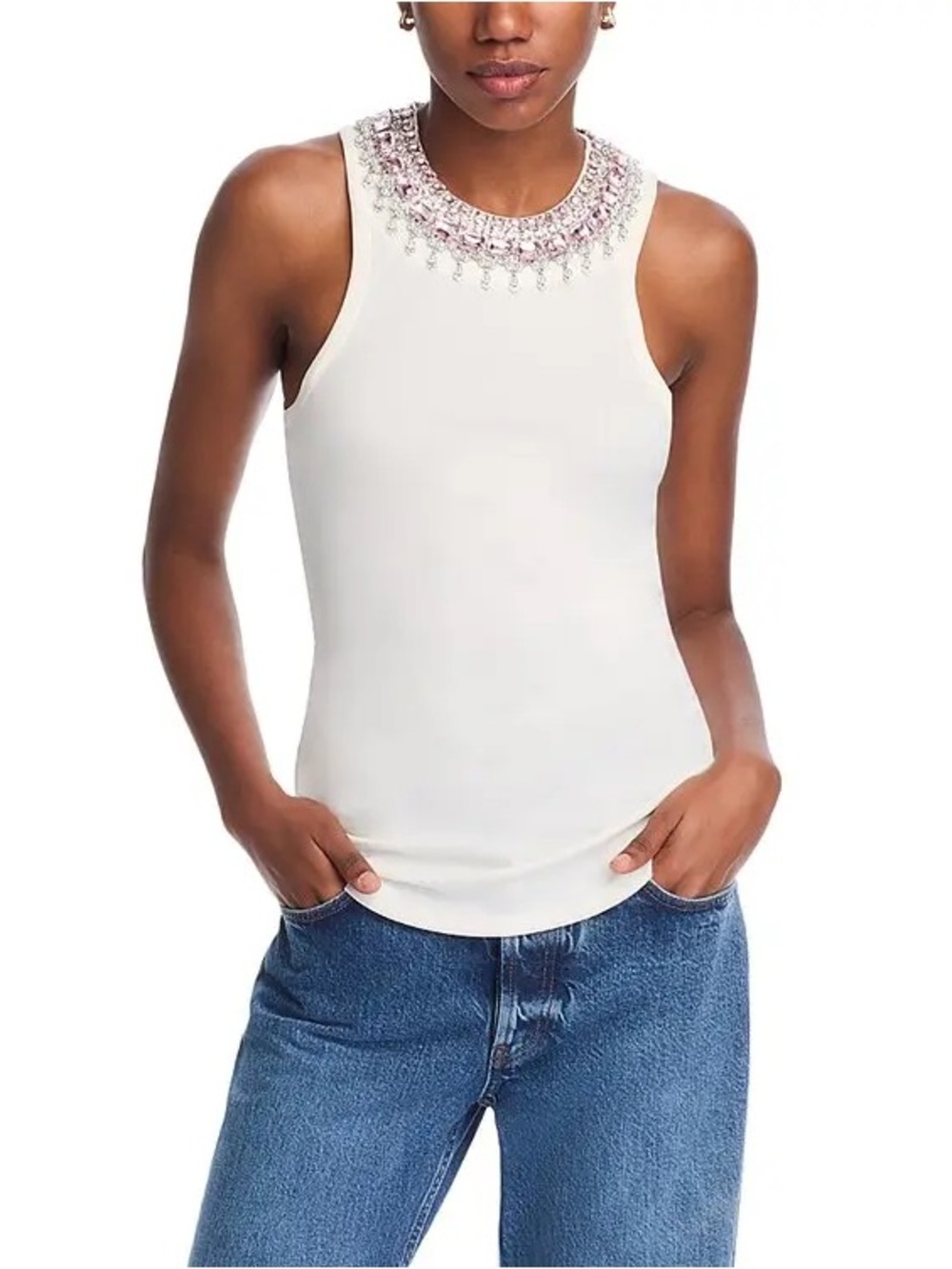 Cinq A Sept Glinda Rhinestone Neckline Sleeveless Tank Top Small